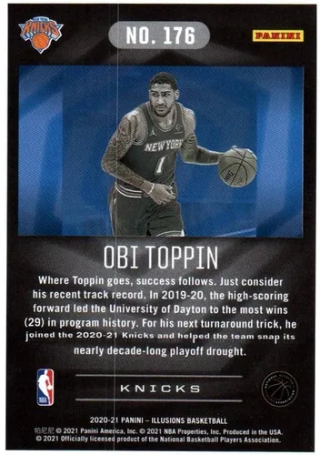 Vista 2 de Obi Toppin Panini Illusions Collectible Rookie Basketball Card - 2021 Panini Illusions Rookie Basketball Card #176 (Knicks) Free Shipping & Tracking