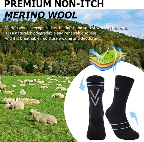 Vista 2 de RANDY SUN Merino Wool Hiking Waterproof Socks, Unisex Lightweight Breathable Multisport Crew Socks 1 Pair