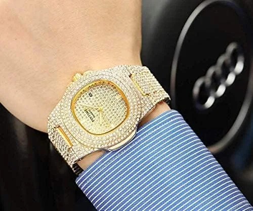 Vista 8 de FANMIS Reloj de lujo unisex pavimentar diamantes de cristal flotante calendario digital de cuarzo reloj de vestir de negocios reloj puntero luminoso