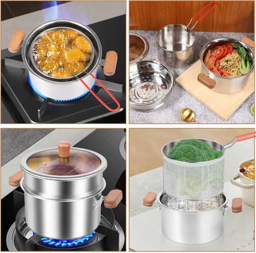 Vista 7 de Olla de vapor de acero inoxidable de 2 niveles con inserto de vapor y cesta