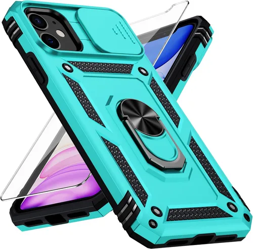 Vista 24 de Funda para iPhone 11 Pro con cubierta para lente de cámara, protector de pantalla HD, protección contra caídas de grado militar de 10 pies, soporte
