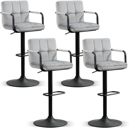 Vista 10 de Furniliving Taburetes de bar ajustables con respaldo, juego de 2 taburetes de bar negros, taburetes de bar de terciopelo con giro de 360°, taburetes