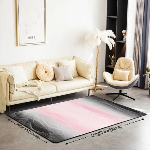 Vista 2 de Alfombras de sala de estar de 3 x 5, color rosa y negro, alfombra de área con líneas de rayas para niños, mujeres y hombres, juego de alfombras