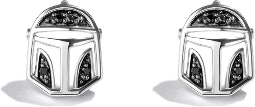 Vista 3 de Star Wars Fine Jewelry The Mandalorian - Juego de collar y aretes para casco en plata de ley y rodio negro con diamantes negros de 110 CT.TW, Metal