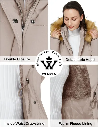 Vista 7 de WenVen Chaqueta acolchada impermeable de invierno para mujer con capucha de piel
