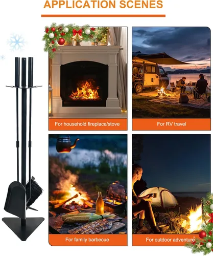Vista 7 de Tomersun Juego de herramientas para chimenea de 23 pulgadas para interiores, 4 piezas, herramientas de chimenea con póquer, pala, escoba, soporte