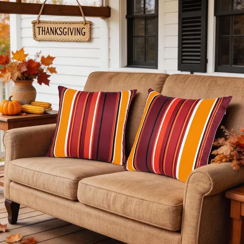 Vista 6 de Fall Striped Pillow Covers 16X16 inch Outdoor Pillows Waterproof Set of 2 Color otoñal