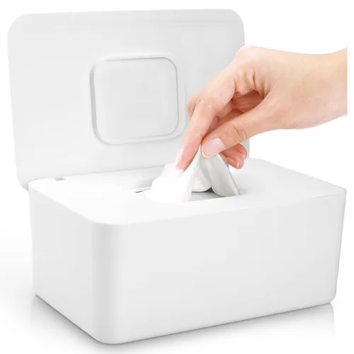 Vista 10 de Dispensador de toallitas para bebés y soporte para toallitas – Recipiente de toallitas para bebé recargable antideslizante con tapa de sellado