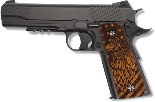 Vista 3 de URAY 1911 - Empuñaduras de tamaño completo, CNC/bandera estadounidense híbrida hecha a mano y empuñaduras de pistola Christian Cross, accesorios