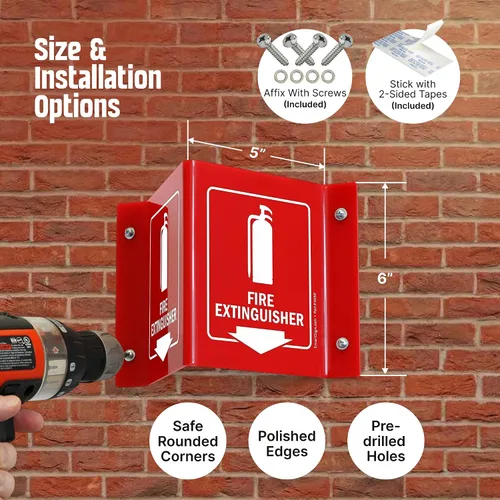 Vista 3 de SmartSign (paquete de 4) señal de proyección de extintor de incendios con flecha hacia abajo - 13 cm x 15 cm, señal V de pasillo de acrílico pulido