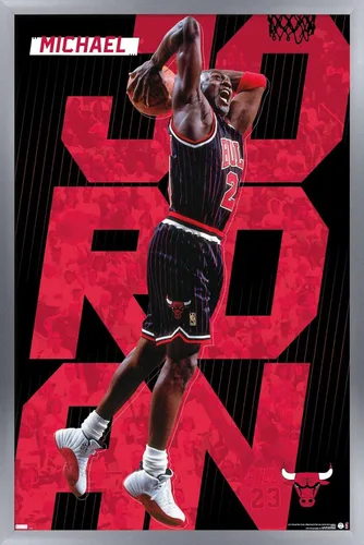 Vista 9 de Trends International Michael Jordan - Póster de pared a rayas, 14.725 x 22.375 pulgadas, versión enmarcada de madera de granero