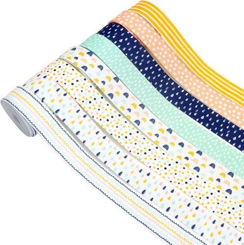Vista 2 de David accessories Cinta de grogrén de gota de agua de 1 pulgada de ancho x 40 yardas en total, 8 rollos de 5 yardas para bricolaje hecha a mano