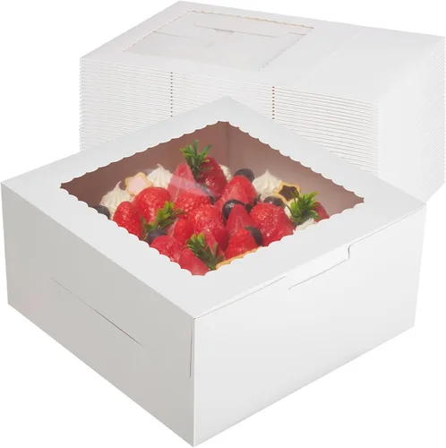 Vista 10 de Kootek 4pcs Cake Boxes with Window, 10 x 10 x 5 Inches Bakery Boxes Treat Cookie Dessert Boxes Pastry Box for Cake, Chocolate Covered Strawberries