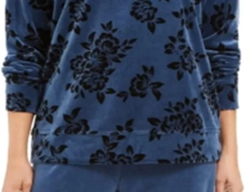 Vista 3 de Karen Scott Sudadera con estampado deportivo para mujer, color azul, talla XS, Azul