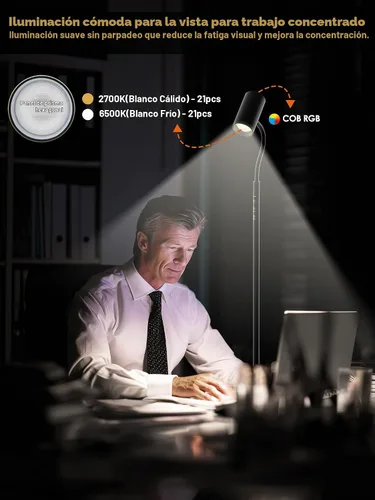 Vista 5 de GLOWRIUM - Lámpara de pie de lectura LED de 17 W con control remoto, lámpara de pie regulable de 67 pulgadas