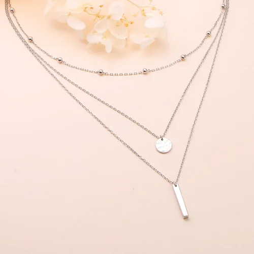 Vista 4 de DAOCHONG Collar con colgante de cadena larga triple multicapa de plata esterlina S925 para mujer