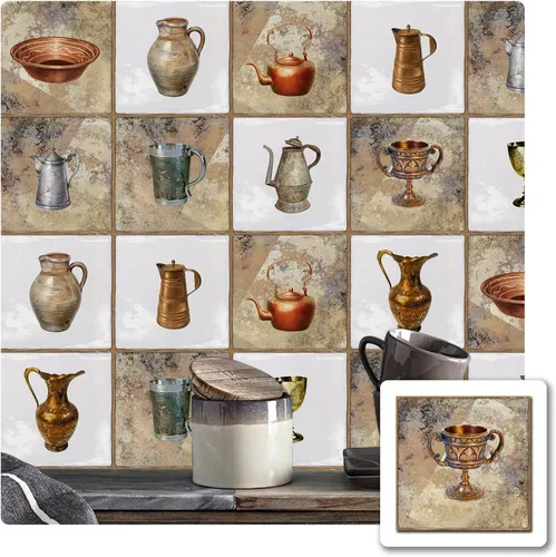 Vista 45 de Alwayspon Vinilo adhesivo efecto piedra, pegatinas para azulejos de pared autoadhesivas, protector antisalpicaduras para cocina y baño, T026