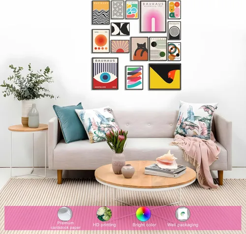 Vista 4 de MAZUKO 15 piezas de decoración de pared boho – Arte de pared moderno de mediados de siglo, pósteres boho, pósteres para la estética