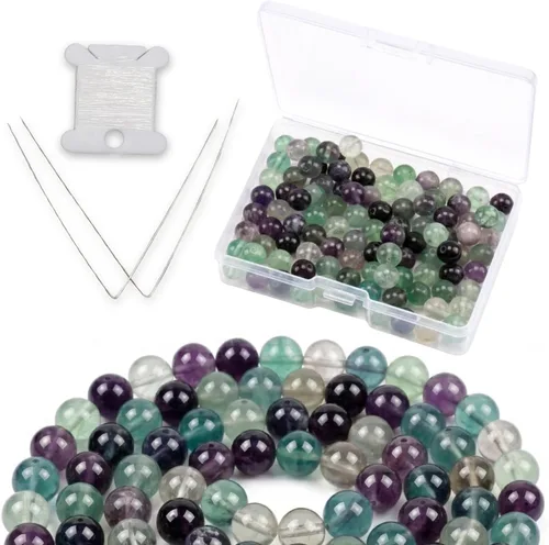 Vista 14 de Cherry Tree Collection 100 cuentas redondas de 6 mm de turquesa africana para hacer joyas Incluye caja de almacenamiento, cordón elástico