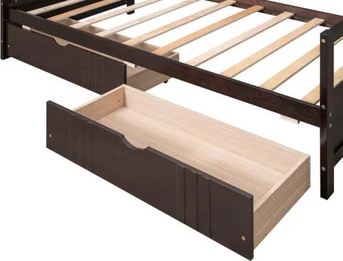 Vista 5 de Polibi Sofá cama de tamaño individual con dos cajones, marco de sofá cama de madera con rieles para sala de estar, dormitorio, color espresso