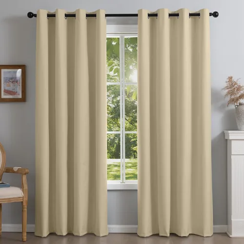 Vista 17 de NFPA701 Cortinas estándar ignífugas sin flúor de 63 pulgadas, 2 paneles, cortinas 100% opacas para dormitorio, sala de estar, cortina