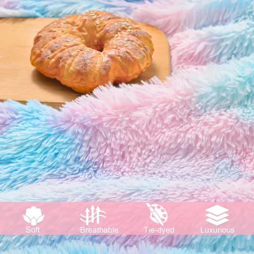 Vista 6 de Exclusivo Mezcla Manta de Cama Mullida de Piel Sintética Tamaño King, Mantas Reversibles Shaggy de Vellón Sherpa Teñido Tie Dye, Mantas Mullidas