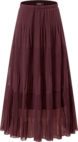 Vista 55 de NASHALYLY - Faldas largas de gasa, acampanadas, plisadas, con cintura alta y elástica para mujer Albaricoque Rosa Floral