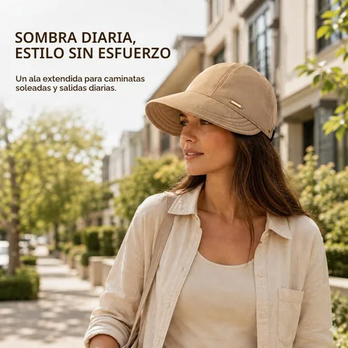 Vista 2 de Sombrero de sol de ala ancha para mujer con agujero para cola de caballo y Blanco sucio