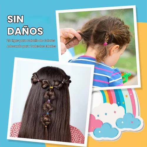 Vista 5 de HOYOLS Mini bandas de goma coloridas, lazos para el cabello para trenzas 25