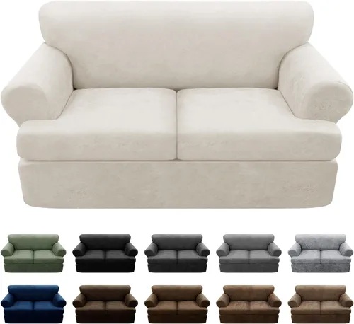 Vista 98 de Fundas para Sillón de 2 Piezas con Cojín en T, Fundas de Aspecto de Cuero para Sofá, Fundas para Sillas, Protector de Muebles Elástico, Funda