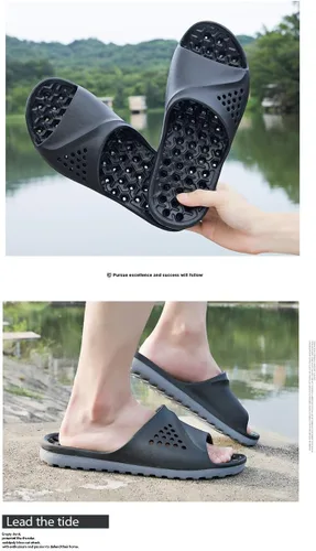 Vista 4 de Pantuflas de baño y playa, para hombre, antideslizantes, informales, para masaje de verano, suela suave, sandalias de masaje para hombre, 13