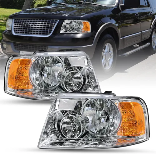 Vista 7 de JSBOYAT Reemplazo del conjunto de faros delanteros para Ford Expedition 2003-2006 lado del pasajero y del conductor, carcasa cromada con reflector