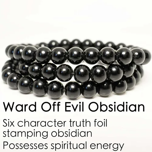 Vista 5 de Obsidian Bracelet Natural Black Onyx Tiger Eye Stone with Phoenix Totem Jewelry Bracelet, 8mm Beaded Bracelets Feng Shui Bracelet for Meditation