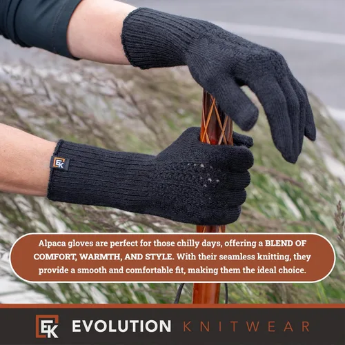 Vista 5 de Women's Baby Alpaca Mesh Knit Gloves, Made in USA, Super Soft Lightweight Winter Gloves Negro