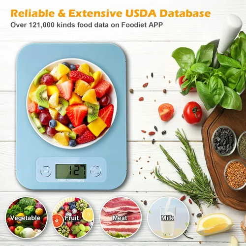Vista 3 de Báscula digital de alimentos para perder peso, báscula inteligente de alimentos con calculadora nutricional, báscula de cocina para alimentos, Azul