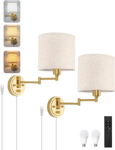 Vista 14 de GOODATE Apliques de pared regulables, lámpara de pared con brazo oscilante, juego de dos apliques de pared, lámpara de pared enchufable, juego de 2