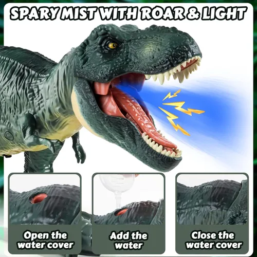 Vista 2 de Tyrannosaurus - Juguetes de dinosaurio a control remoto para niños de 3 a 12 años, velocidad ajustable T Rex juguetes con rociador de niebla, luz