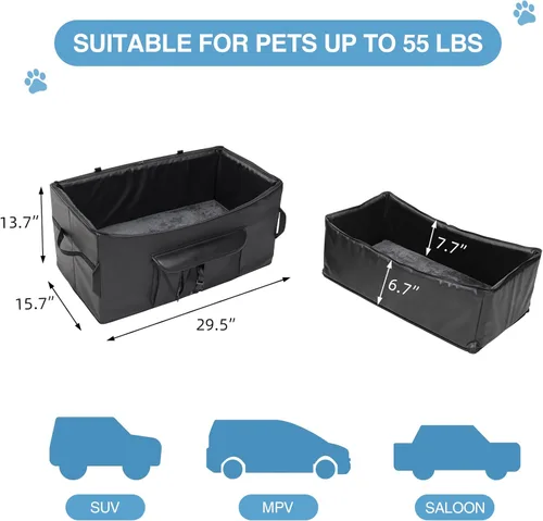 Vista 2 de Asiento elevador para perros de 2 perros pequeños/medianos, asiento de coche para perros con 2 cinturones de seguridad, piel sintética, impermeable