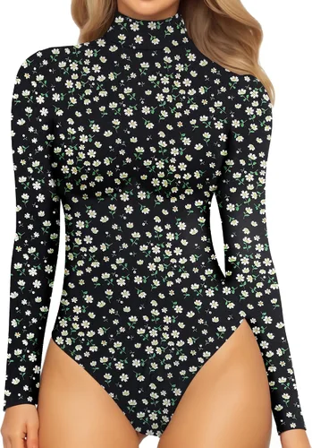 Vista 16 de Body MANGOPOP para mujer, con cuello alto falso de estilo tortuga, con manga larga 02 Manga Larga Borgoña (Forro Polar)