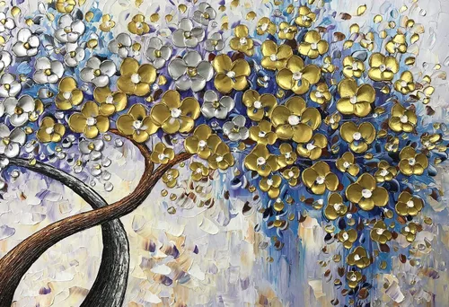Vista 3 de V-inspire Arte, 24 x 48 pulgadas, moderno, 100% pintado a mano, pinturas al óleo de árbol de la suerte, pintura acrílica, decoración de marco