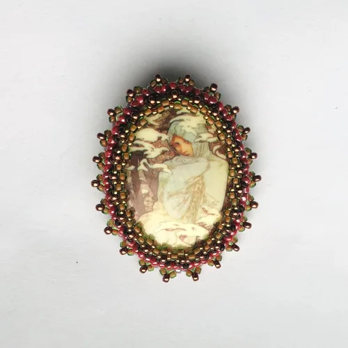 Vista 2 de Broche de camafeo victoriano OOAK Invierno Señora de boda Damas de honor Pin Bead tejido Damas
