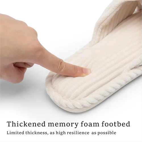 Vista 3 de Chantomoo Pantuflas para mujer, de espuma viscoelástica, para el hogar, dormitorio, baño, spa, puntera abierta, con lazo de pana, acogedoras