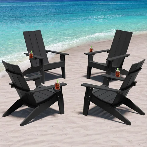 Vista 21 de MXIMU Silla Adirondack moderna resistente a la intemperie con portavasos, sillas de gran tamaño para hogueras Adorondic de plástico al aire libre