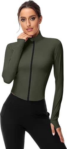 Vista 2 de Paquete de 2 chaquetas de entrenamiento para mujer, camisetas de entrenamiento de manga larga con agujeros para el pulgar, chaquetas ligeras