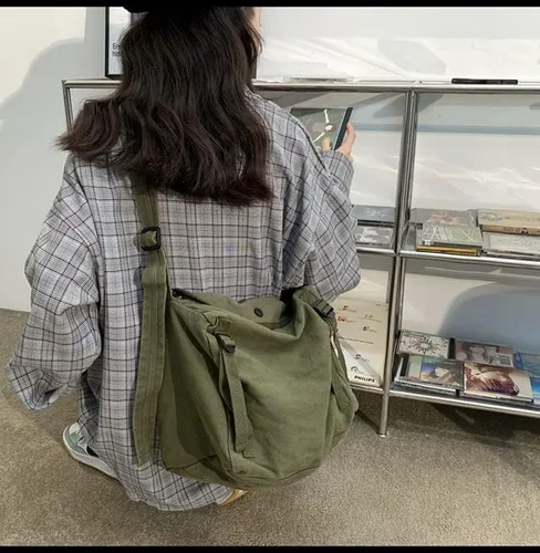 Vista 5 de Bolso bandolera de lona para mujer y hombre, para la escuela, estética, estilo hobo, vintage, Harajuku, hippie, bolso de hombro