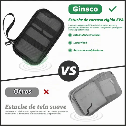 Vista 2 de Ginsco Estuche de protección de carcasa dura, bolsa organizadora de accesorios electrónicos para MacBook Air/pro, adaptadores, cargadores, cables