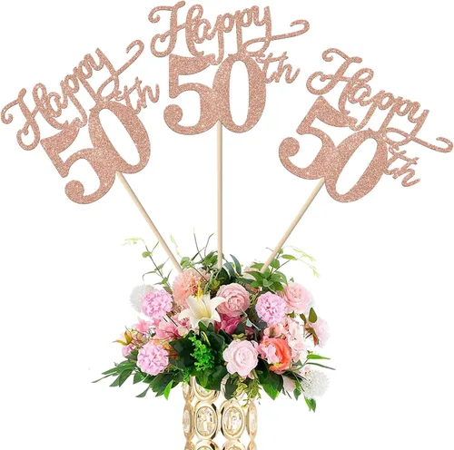 Vista 30 de Rsstarxi Paquete de 12 palitos de centro de mesa de cumpleaños número 50 para decoración de mesa de cumpleaños 50 para hombre, decoración de mesa