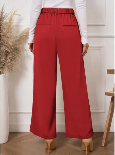 Vista 2 de GRAPENT Pantalones de pierna ancha para mujer, para trabajo, negocios, casual, de cintura alta, pantalones de vestir fluidos para la oficina
