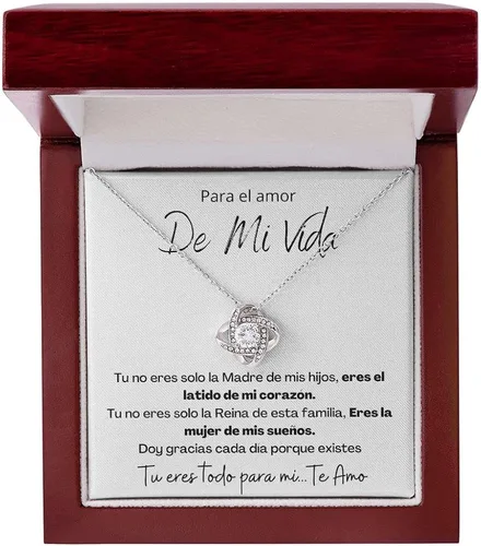 Vista 4 de Leo's Print Shop Regalo para Esposa El Amor De Mi Vida Mujer Joya Collar Mensaje Personalizado Madre Joyería Mamá, Aniversario Esposo Acabado Oro