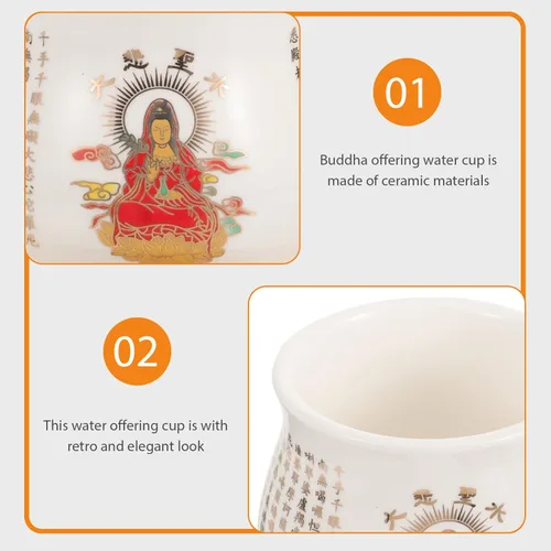 Vista 3 de OSALADI Taza de cerámica con platillo Budista Taza de agua bendita taza de culto de cáliz chino Utensilio bendición taza de té con tapa